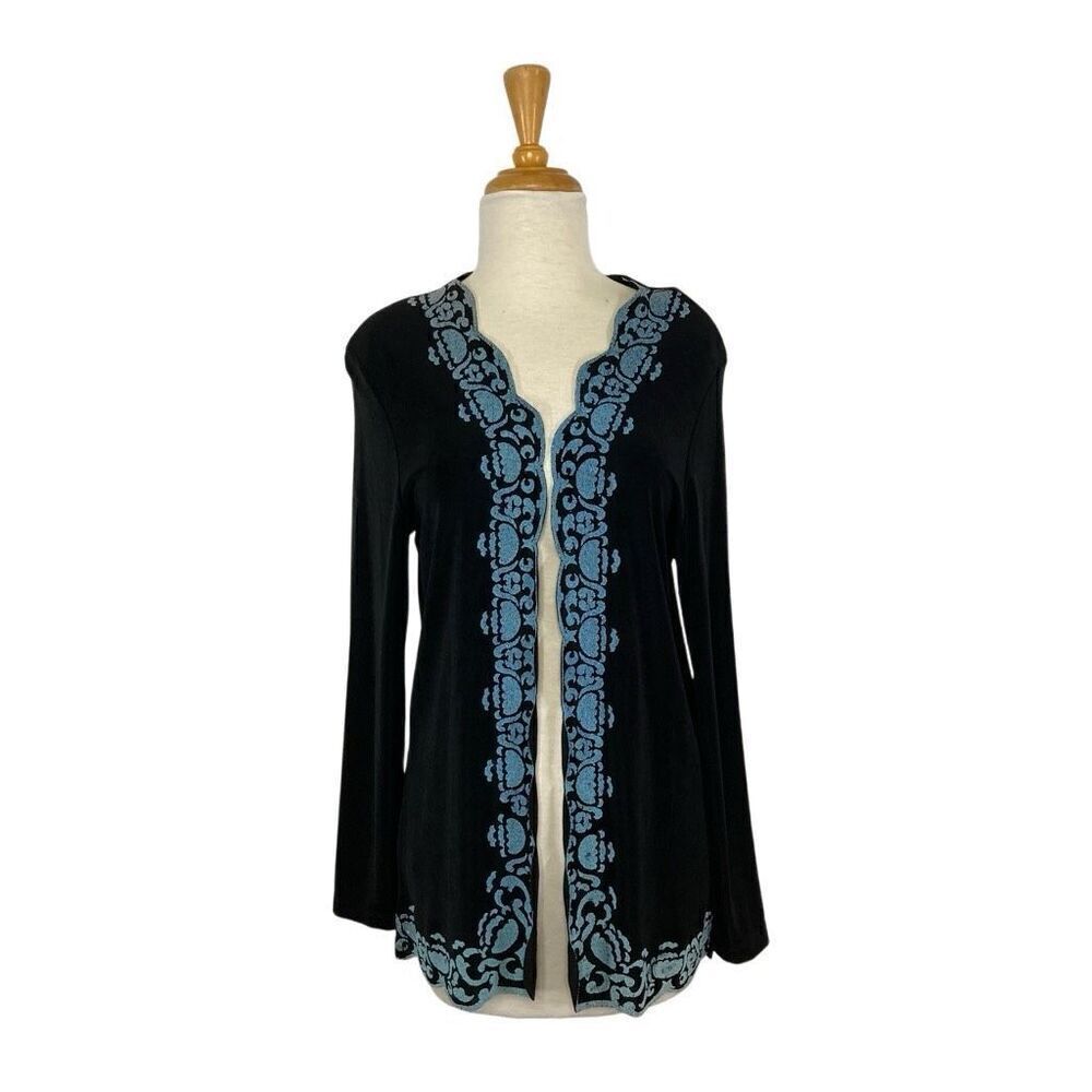 Piccadilly Fashion S Black Blue Cardigan Embellished Evening Art To Wear NWT